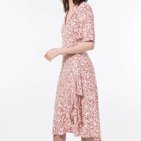 GANNI Goldstone Printed Crepe Wrap Dress, Size Eu 36/US 2-4 - Picture 4 of 11